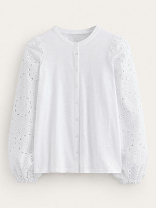 Boden Marina Broderie Sleeve Button Blouse, White