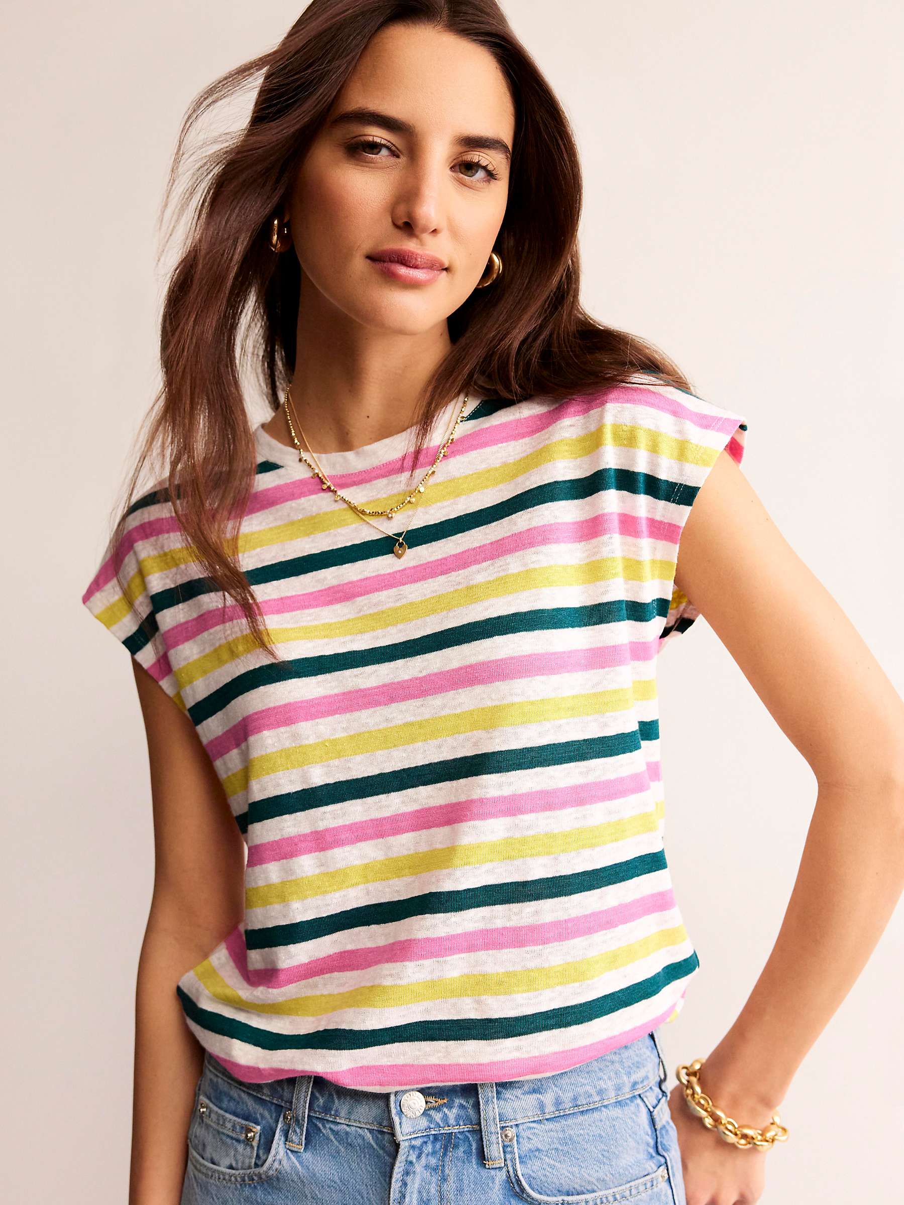Buy Boden Louisa Crew Neck Linen Stripe T-Shirt, Multi Online at johnlewis.com