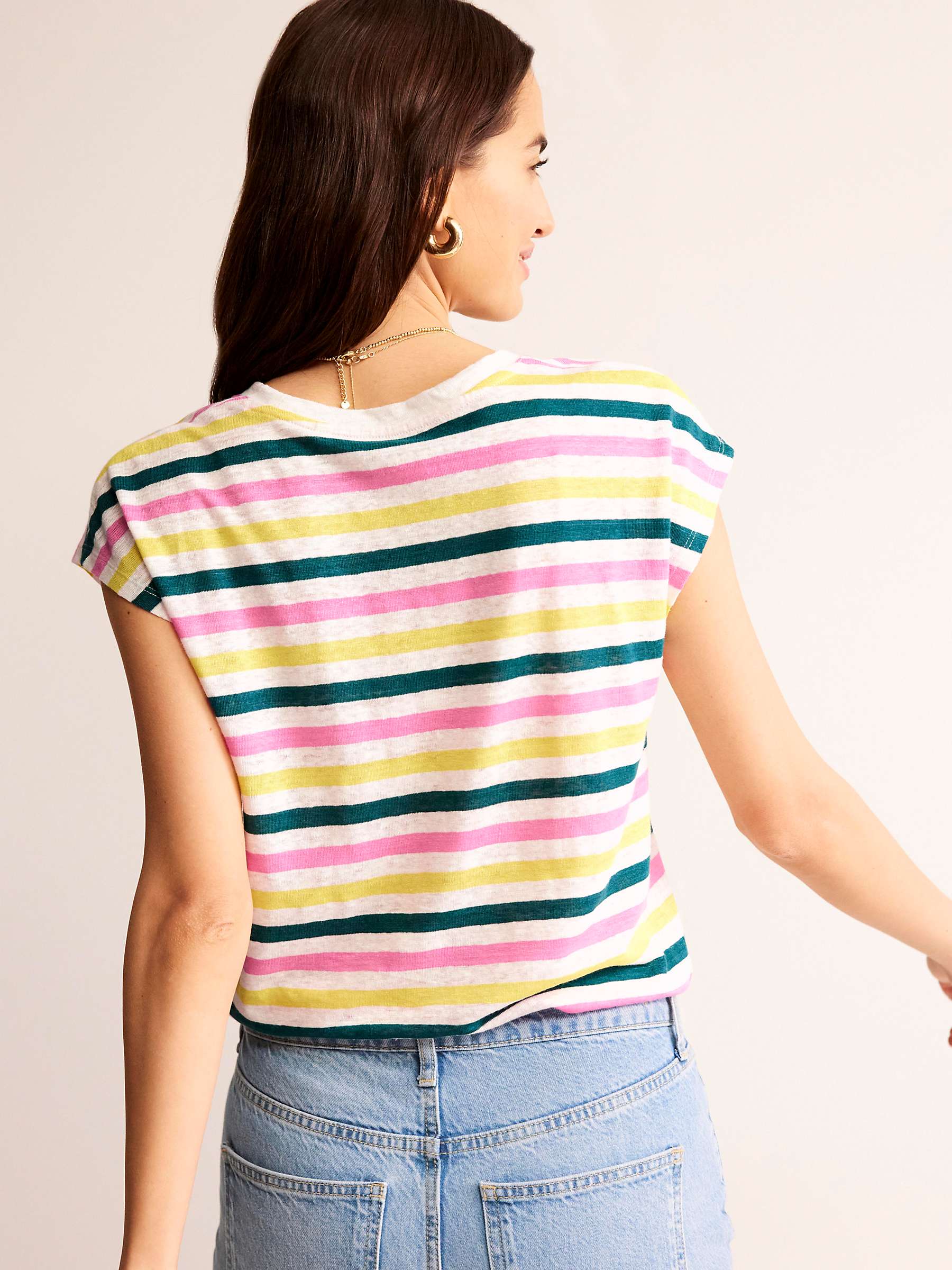 Buy Boden Louisa Crew Neck Linen Stripe T-Shirt, Multi Online at johnlewis.com