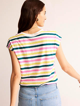 Boden Louisa Crew Neck Linen Stripe T-Shirt, Multi