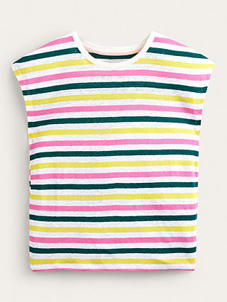 Boden Louisa Crew Neck Linen Stripe T-Shirt, Multi