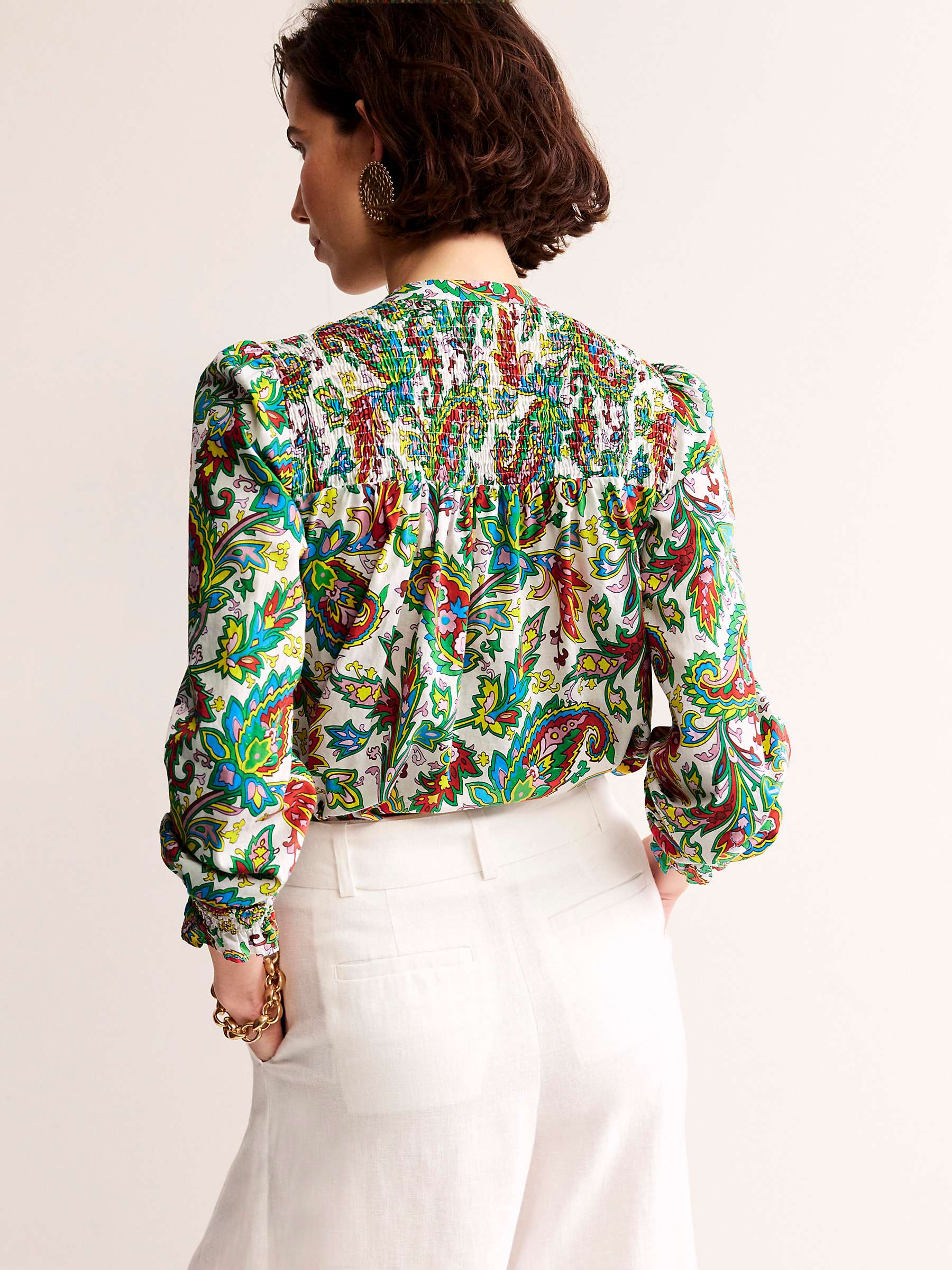 Buy Boden Helena Paisley Print Cotton Blouse, Azure/Multi Online at johnlewis.com