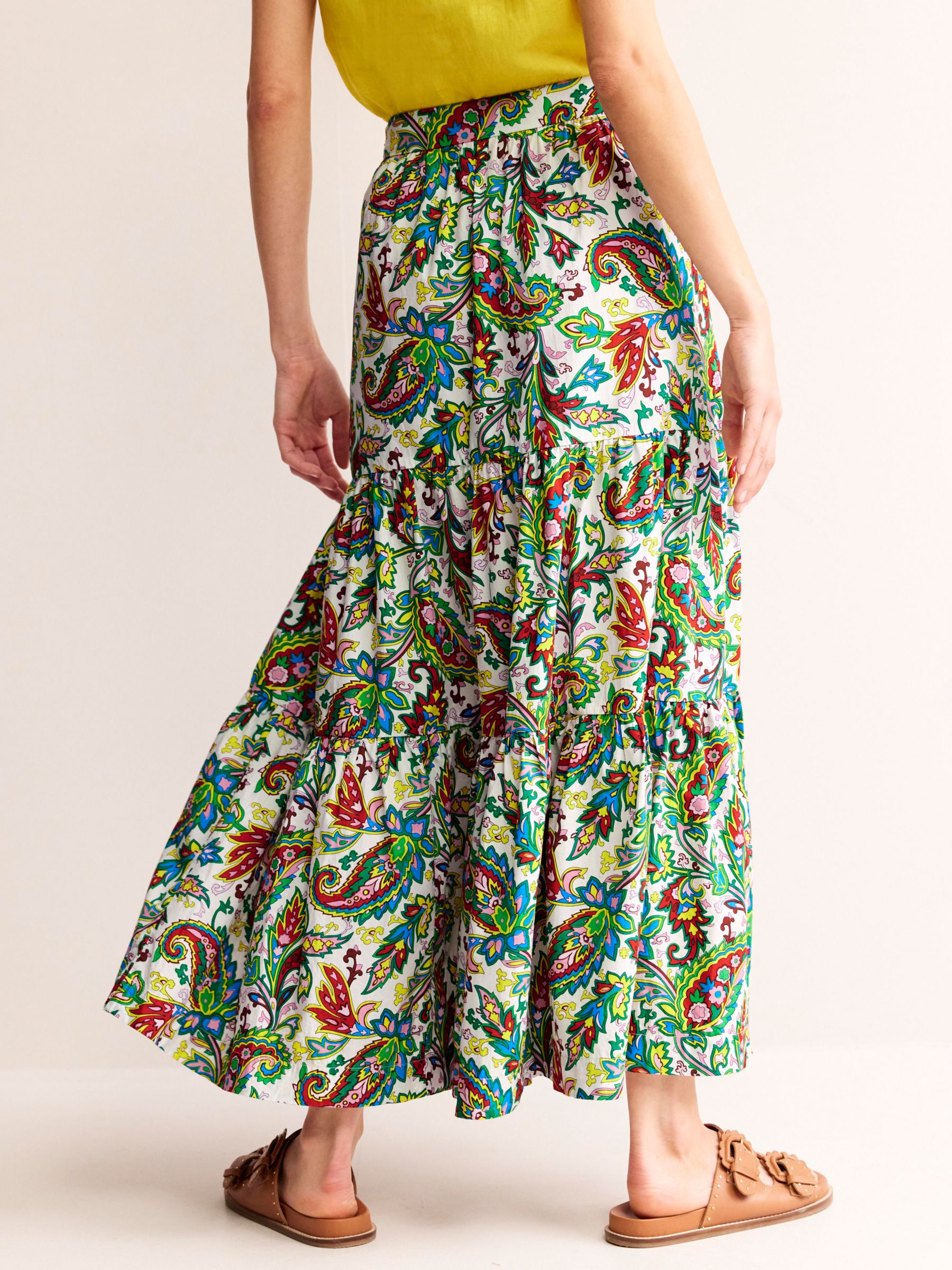 Buy Boden Lorna Tiered Maxi Skirt, Ivory/Paisley Azure Online at johnlewis.com