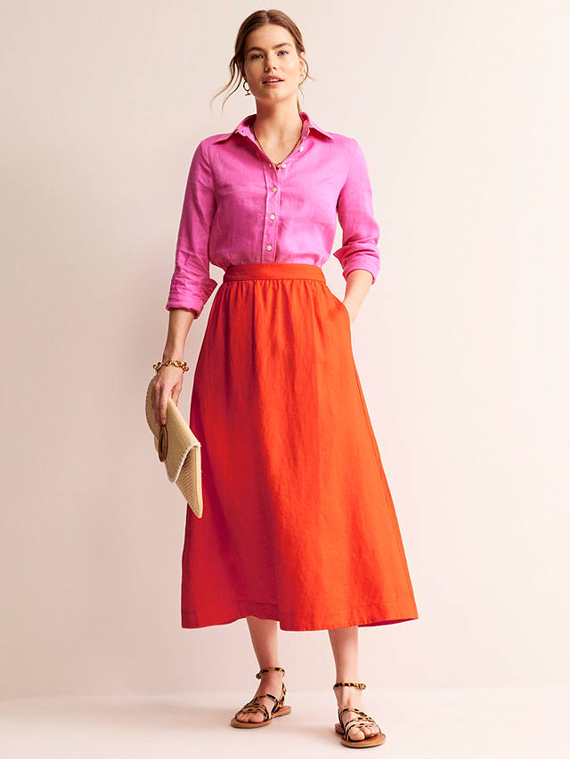 Boden Florence Linen Midi Skirt, Orange