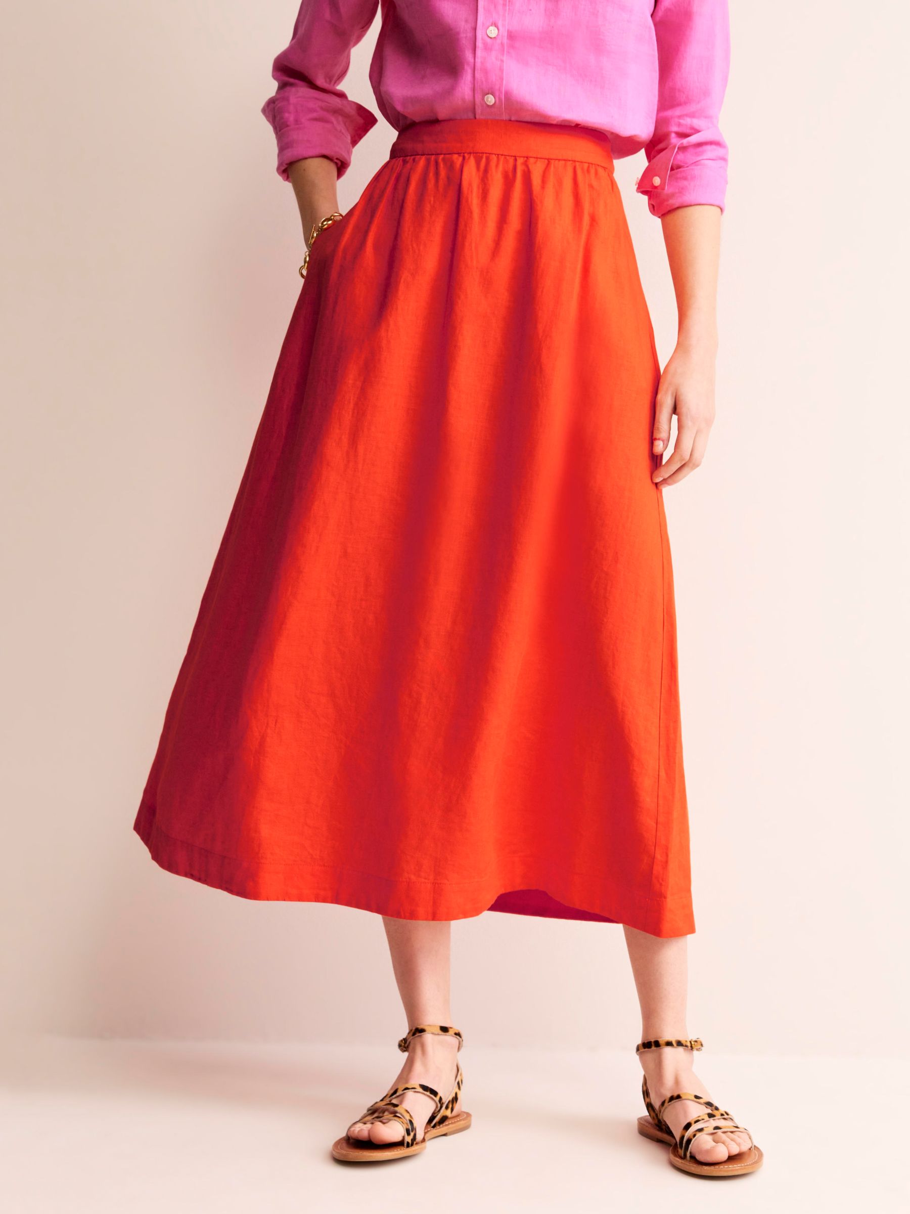 Buy Boden Florence Linen Midi Skirt, Orange Online at johnlewis.com