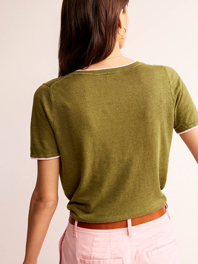 Boden Maggie V-Neck Linen T-Shirt, Mayfly Green