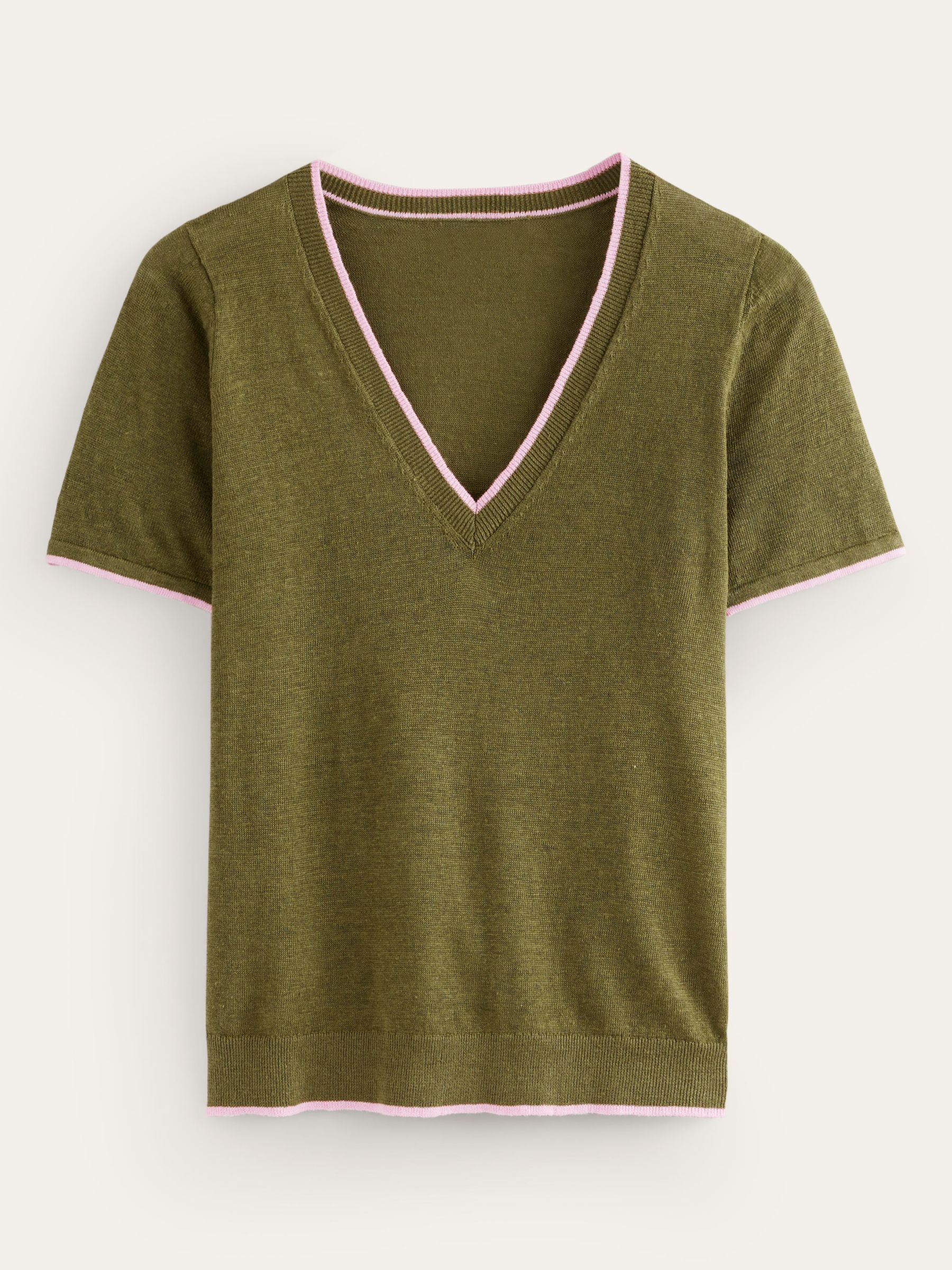 Buy Boden Maggie V-Neck Linen T-Shirt, Mayfly Green Online at johnlewis.com