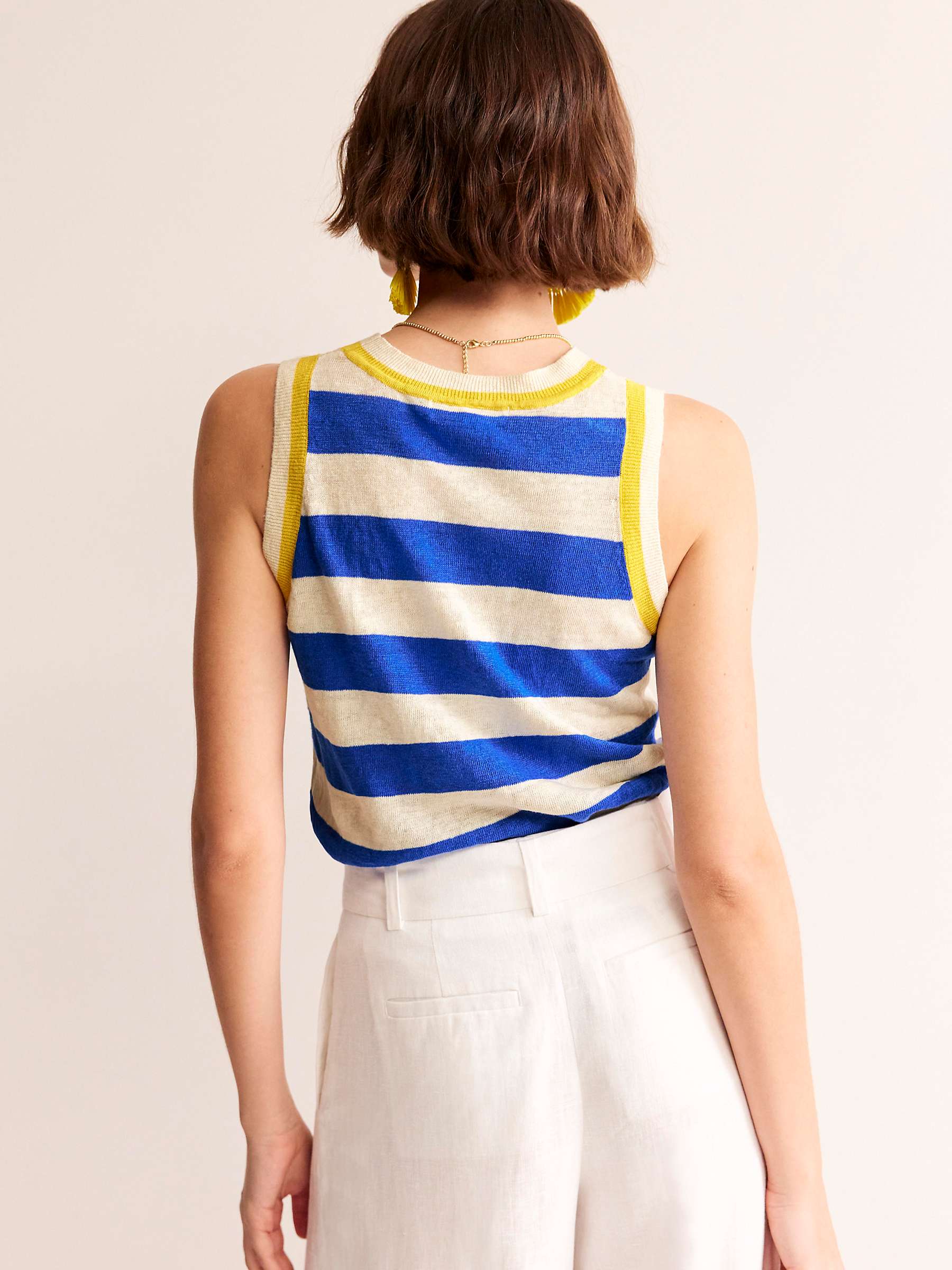 Buy Boden Maggie Linen Stripe Tank Top, Blue/Warm Ivory Online at johnlewis.com