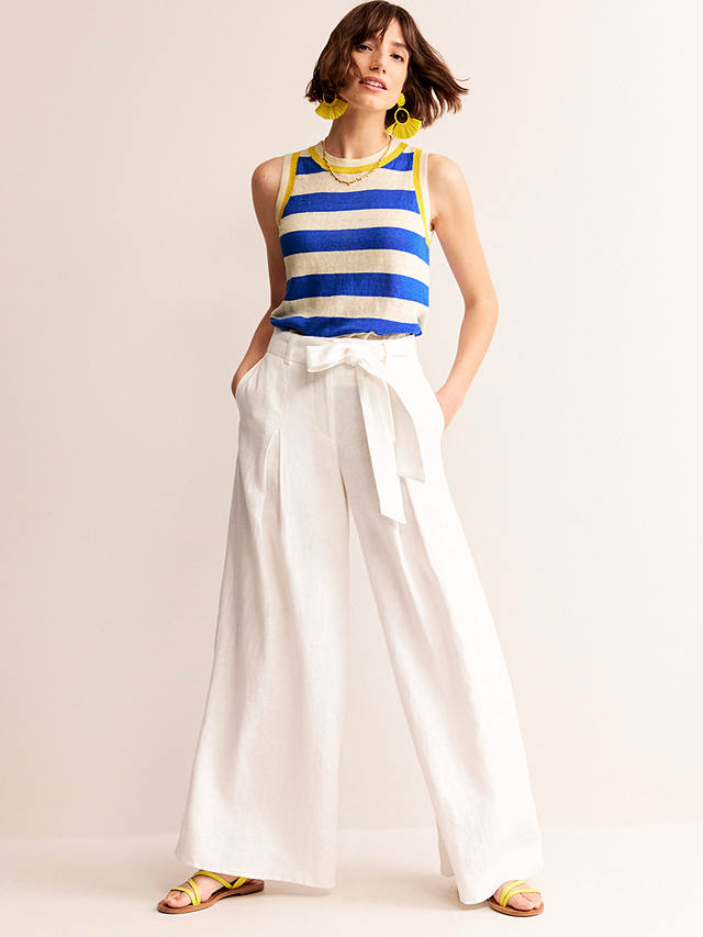 Boden Maggie Linen Stripe Tank Top, Blue/Warm Ivory