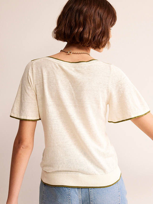 Boden Maggie Boat Neck Linen T-Shirt, Warm Ivory