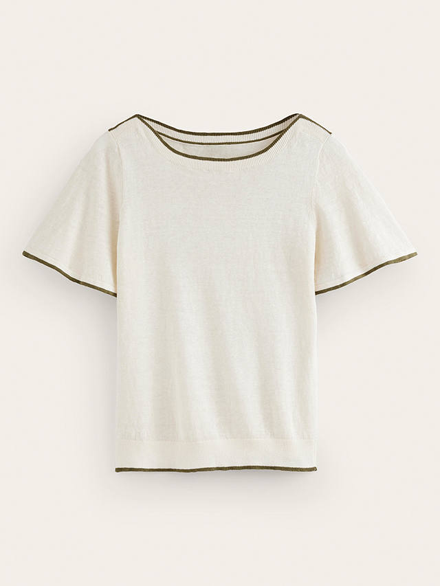 Boden Maggie Boat Neck Linen T-Shirt, Warm Ivory
