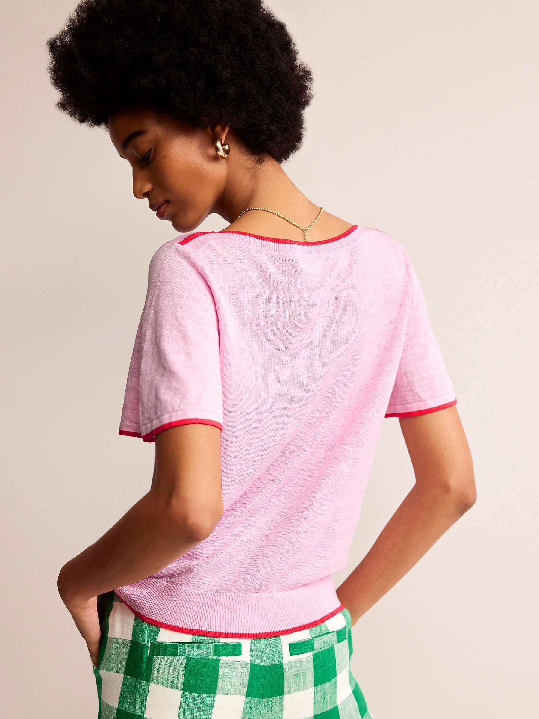 Buy Boden Maggie Boat Neck Linen T-Shirt, Sweet Lilac Pink Online at johnlewis.com