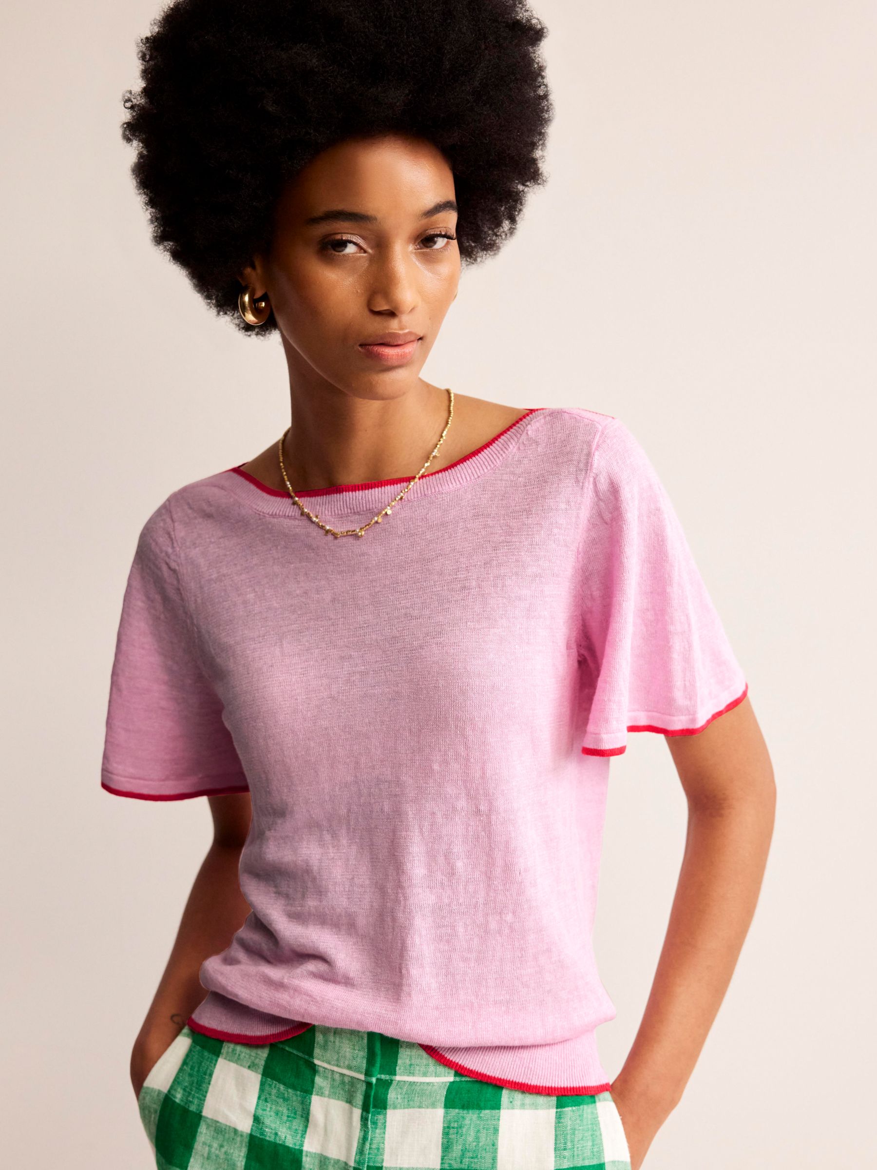 Boden Maggie Boat Neck Linen T-Shirt, Sweet Lilac Pink, XS