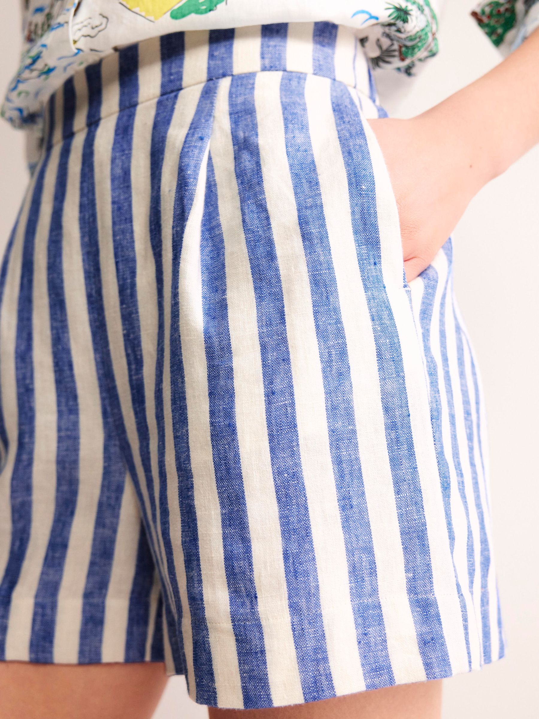 Boden Hampstead Striped Linen Shorts, Blue/Ivory, 18