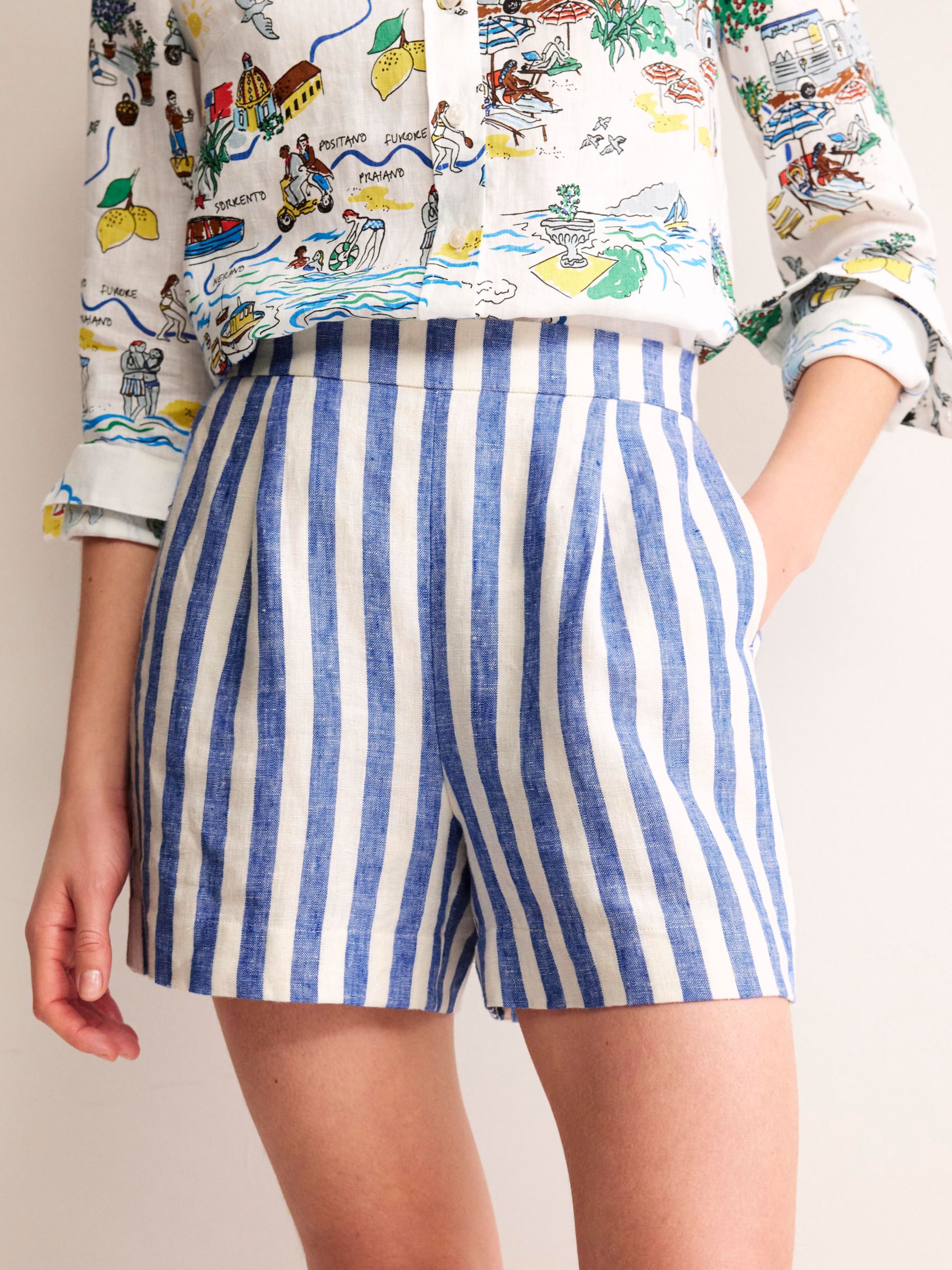 Buy Boden Hampstead Striped Linen Shorts, Blue/Ivory Online at johnlewis.com