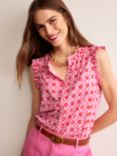 Boden Olive Sleeveles Floral Tile Print Blouse, Pink, Pink