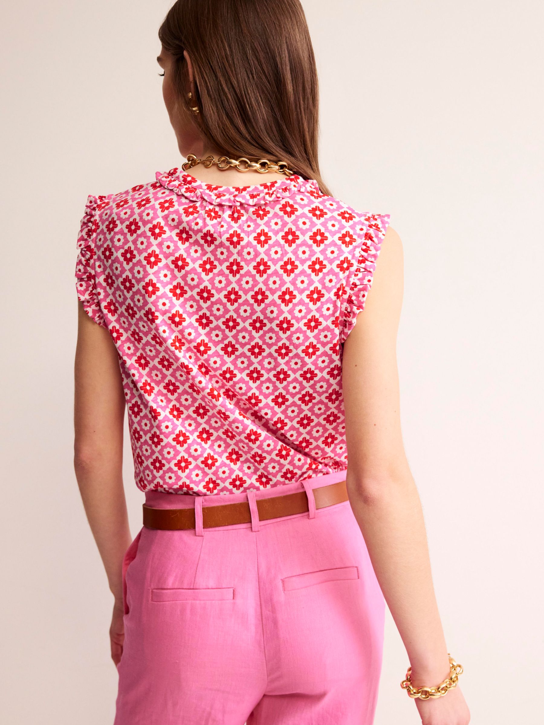 Buy Boden Olive Sleeveles Floral Tile Print Blouse, Pink Online at johnlewis.com