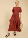 White Stuff Vera Tiered Midi Dress, Dark Red