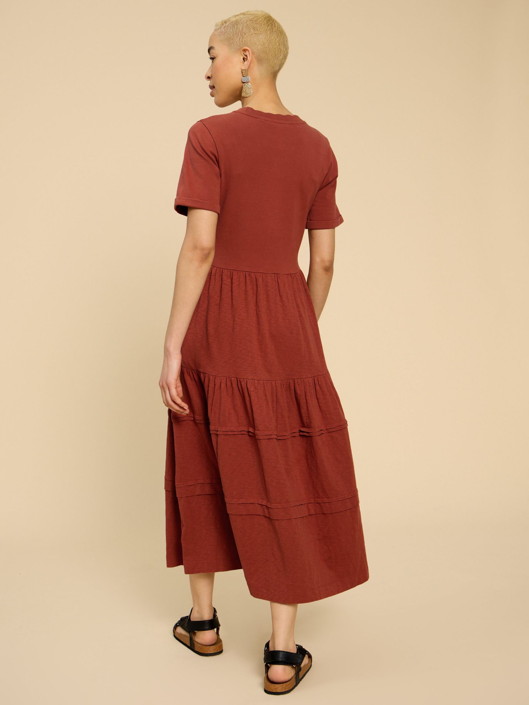Buy White Stuff Vera Tiered Midi Dress, Dark Red Online at johnlewis.com