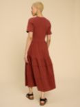 White Stuff Vera Tiered Midi Dress, Dark Red