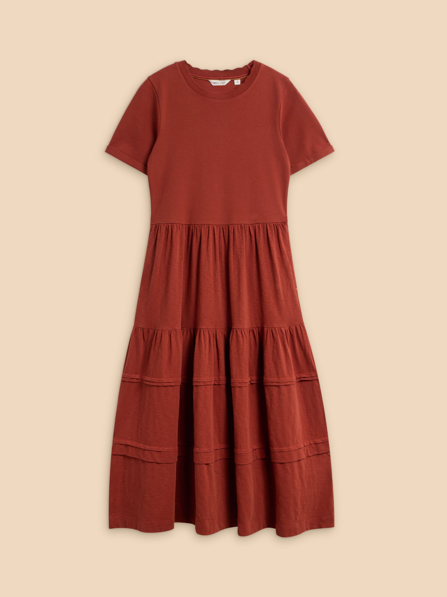 White Stuff Vera Tiered Midi Dress, Dark Red, 6