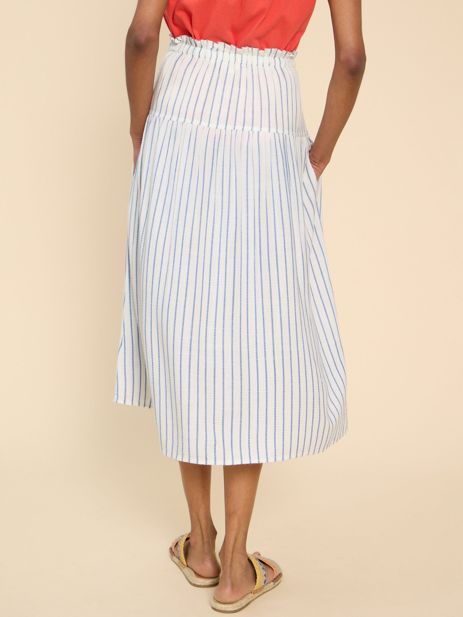 White Stuff Seema Stripe Midi Skirt, Ivory/Blue, 14