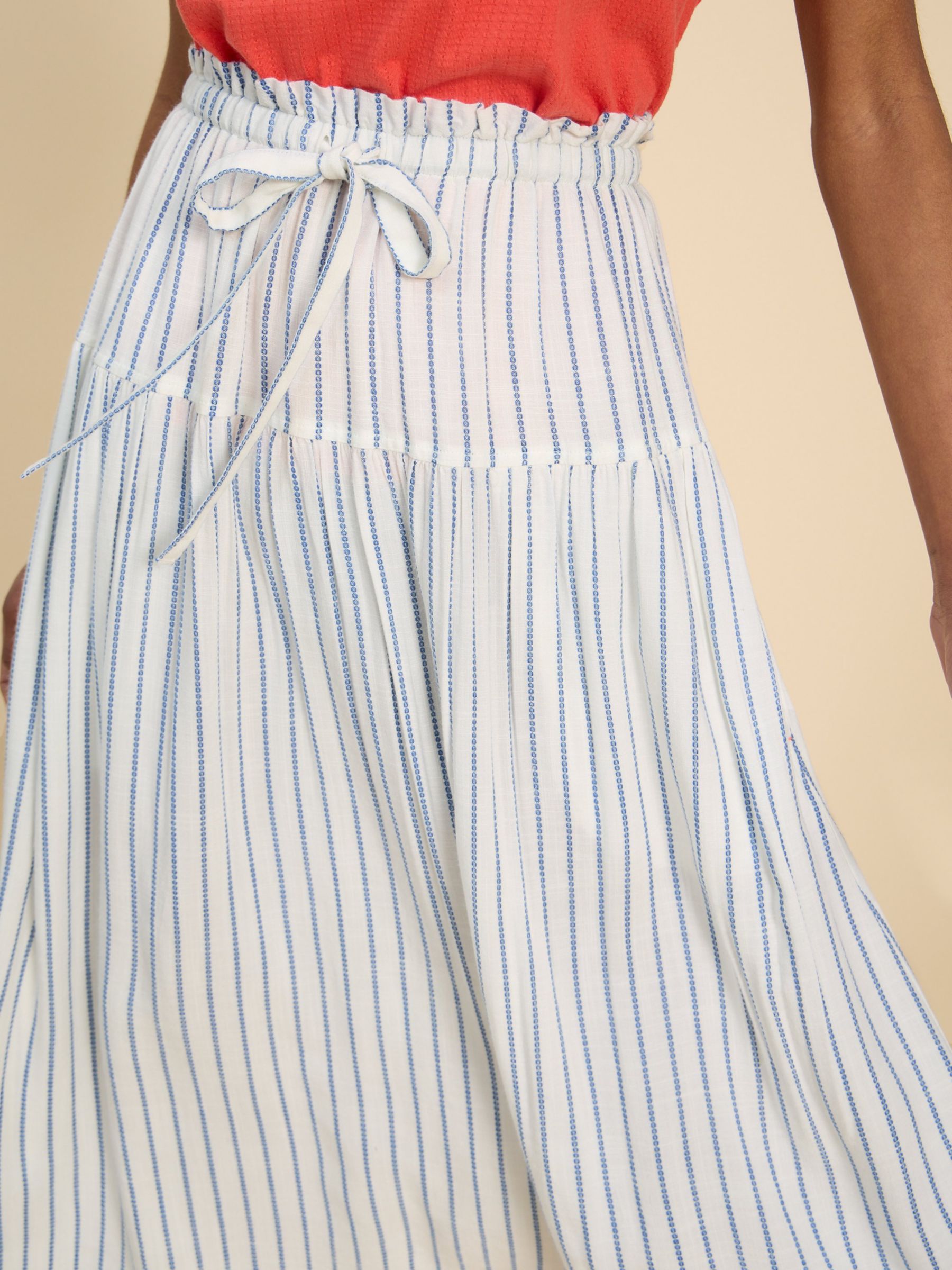 White Stuff Seema Stripe Midi Skirt, Ivory/Blue, 14