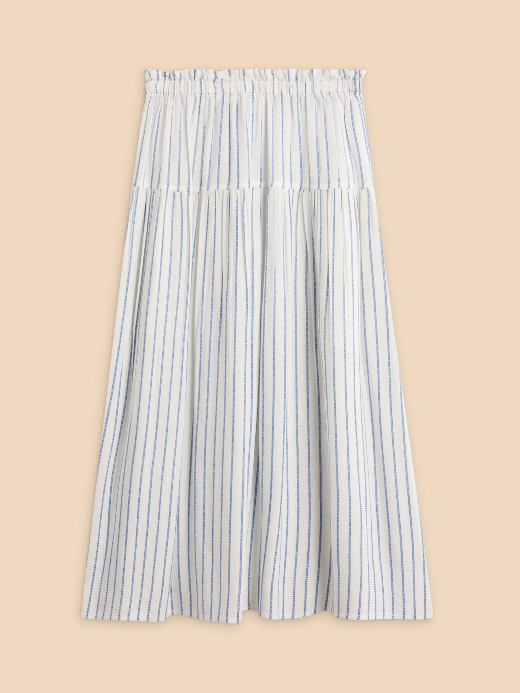 White Stuff Seema Stripe Midi Skirt, Ivory/Blue, 14