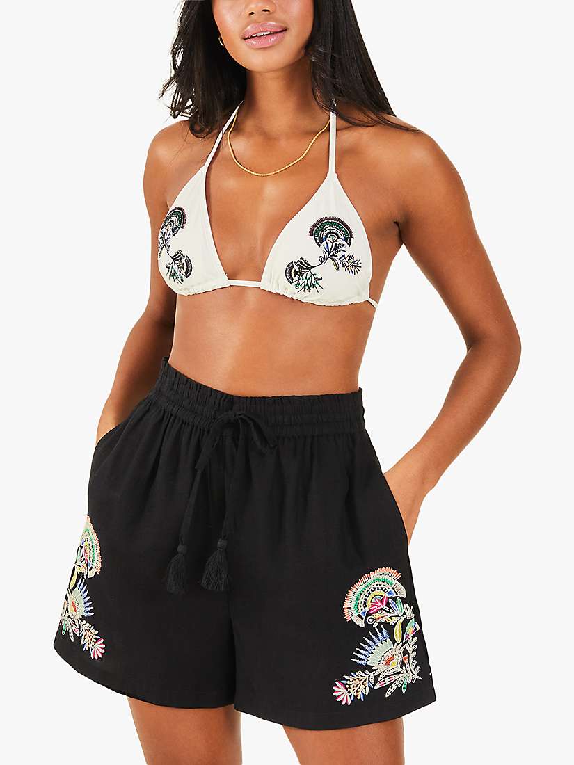 Buy Accessorize Embroidered Linen Shorts, Black/Multi Online at johnlewis.com
