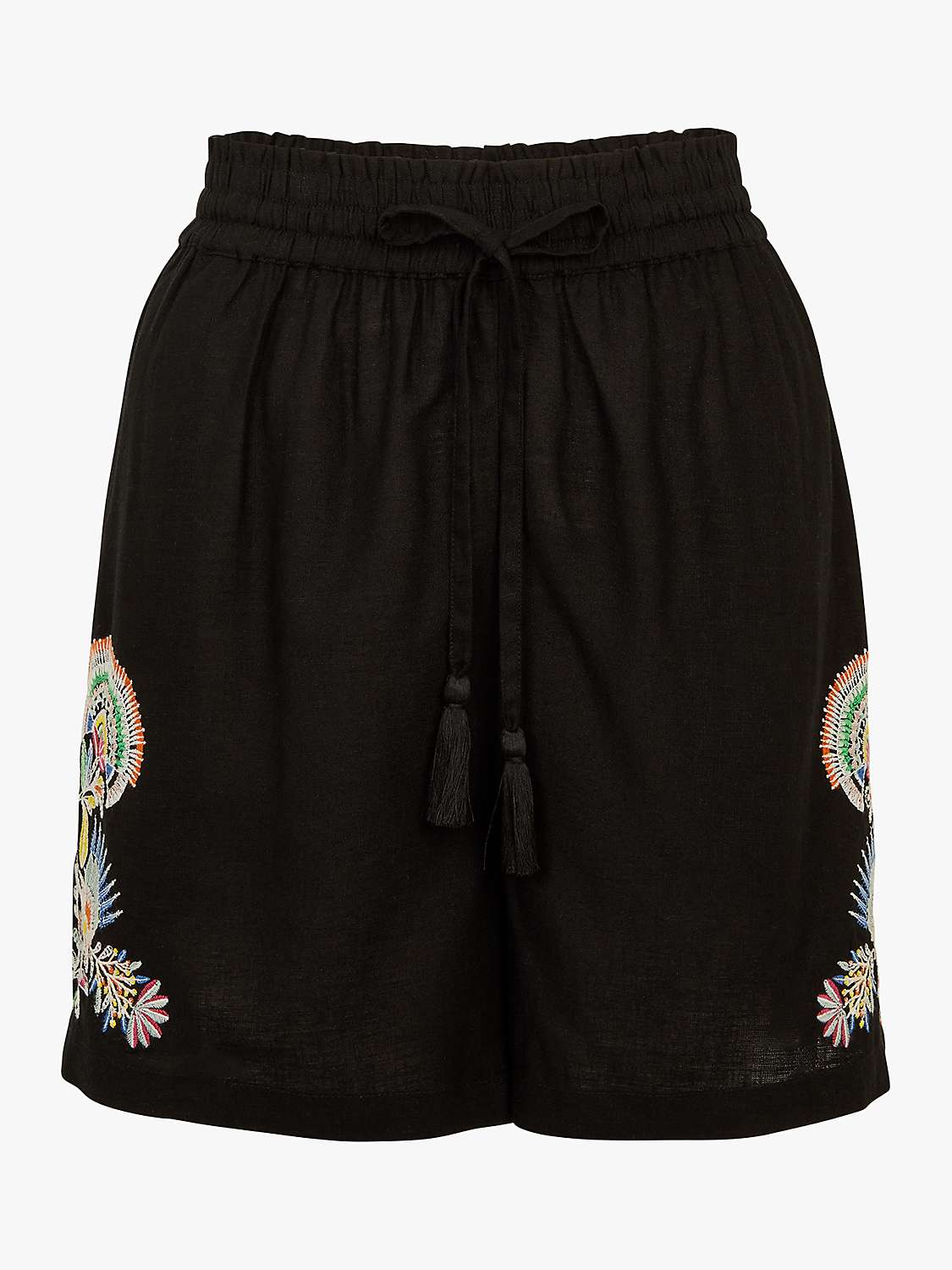 Buy Accessorize Embroidered Linen Shorts, Black/Multi Online at johnlewis.com