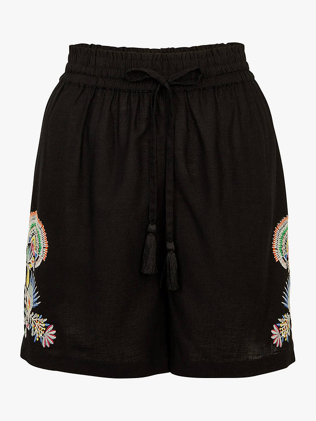 Accessorize Embroidered Linen Shorts, Black/Multi