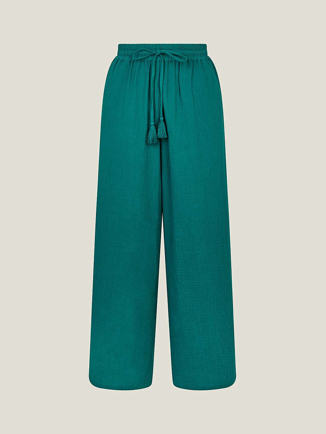 Buy Monsoon Crinkle Wide Leg Beach Trousers, Teal Online at johnlewis.com
