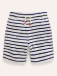 Mini Boden Kids' Shark Stripe Towelling Shorts, Blue/Ivory