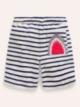 Mini Boden Kids' Shark Stripe Towelling Shorts, Blue/Ivory