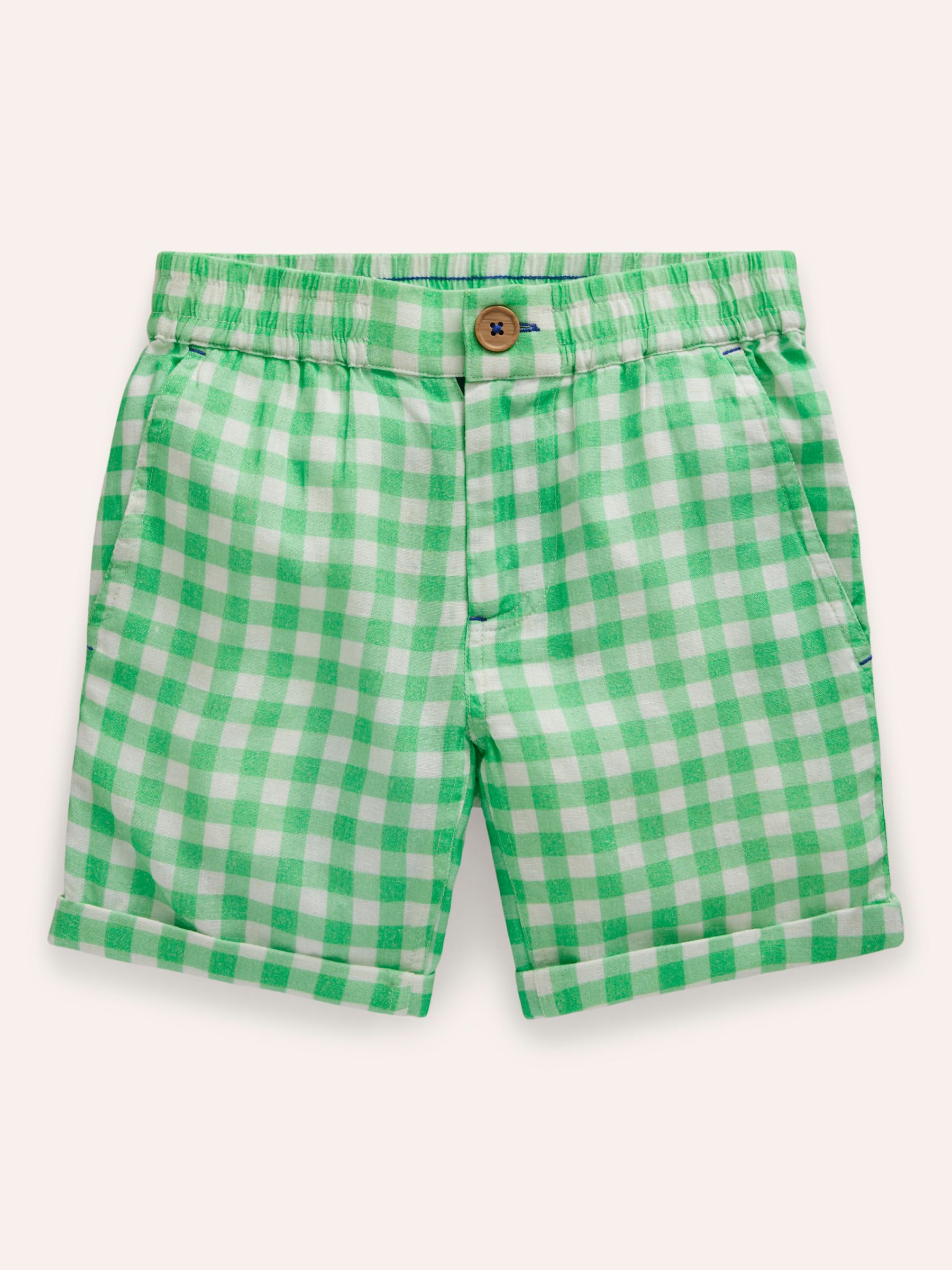 Mini Boden Kids' Gingham Smart Roll Up Shorts, Pea Green, 12-18 months