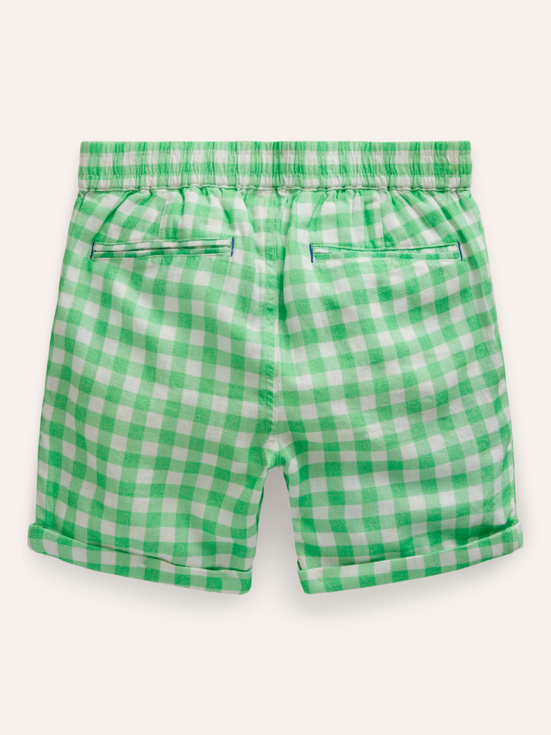 Mini Boden Kids' Gingham Smart Roll Up Shorts, Pea Green, 12-18 months