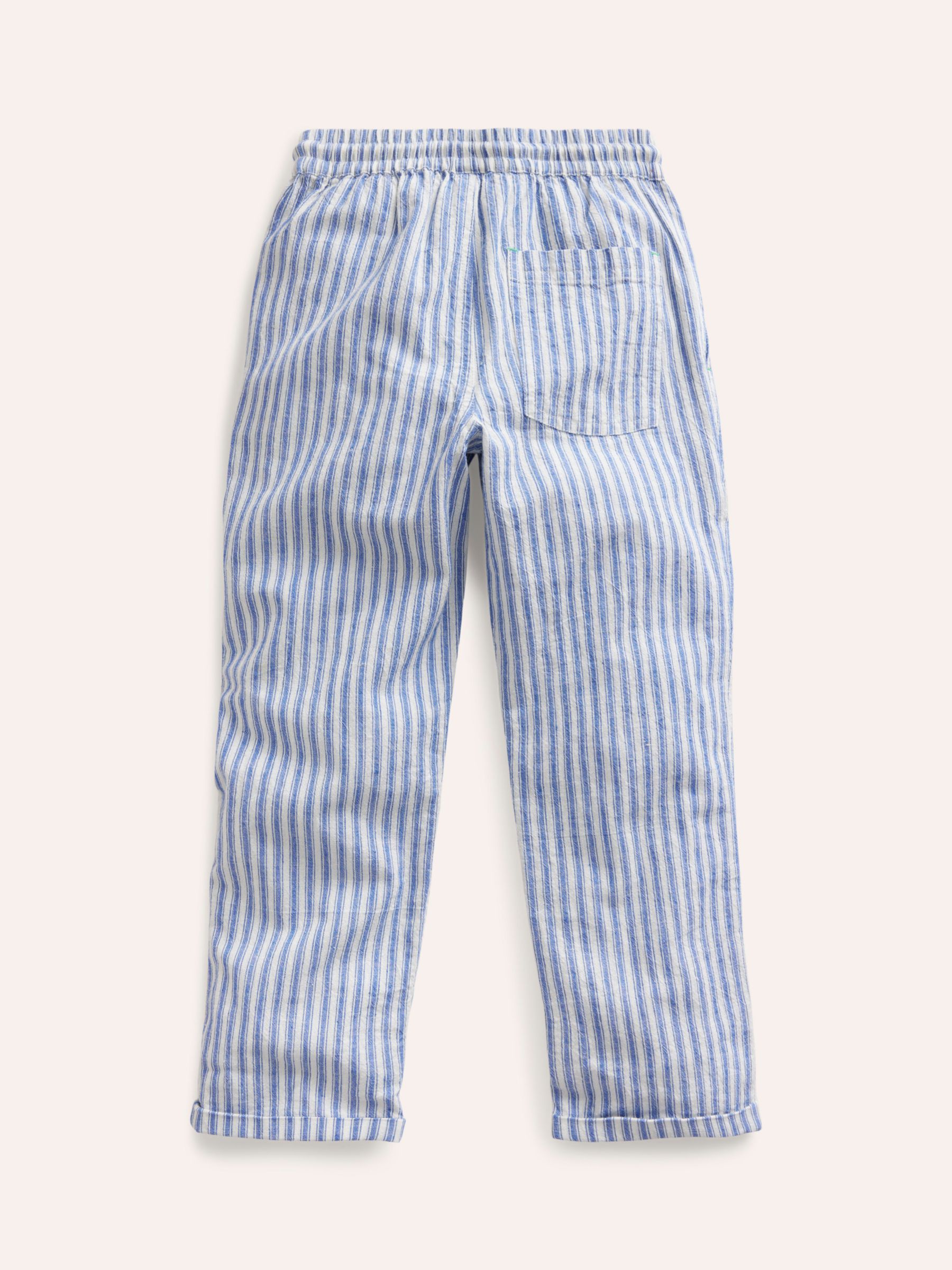 Mini Boden Kids' Summer Stripe Pull On Trousers, Bluejay Ticking, 3 years