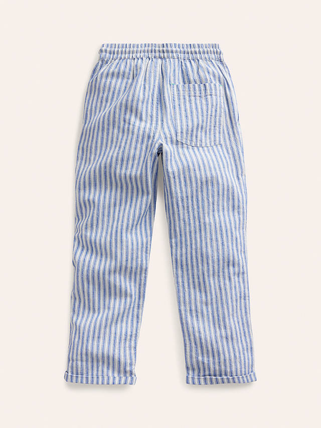 Mini Boden Kids' Summer Stripe Pull On Trousers, Bluejay Ticking