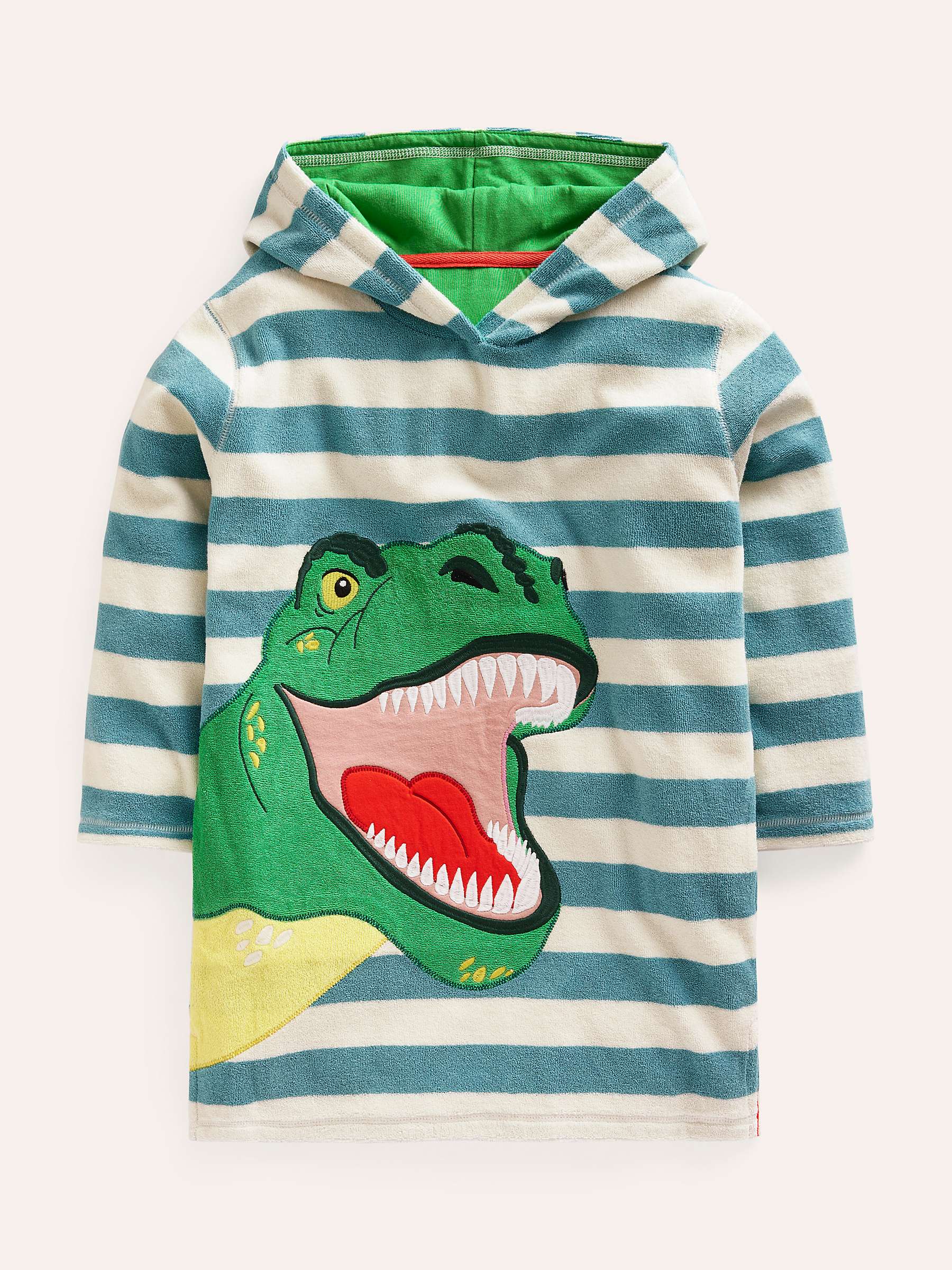 Buy Mini Boden Kids' Dino Applique Towelling Throw-On, Blue/Ivory Stripe Online at johnlewis.com