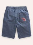 Mini Boden Kids' Superstitch Sea Animal Shorts, Blue/Ecru Stripe