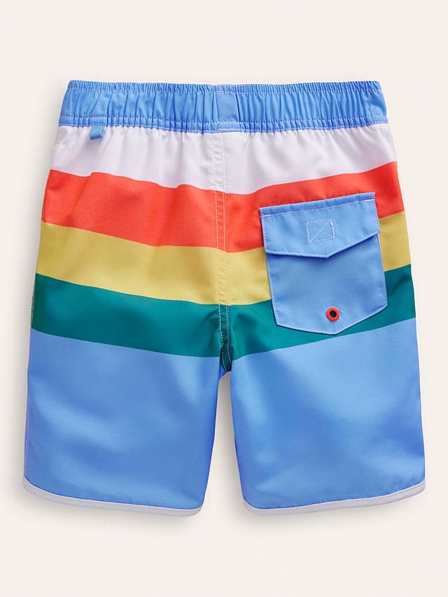 Mini Boden Kids' Stripe Board Swim Shorts, Blue/Multi