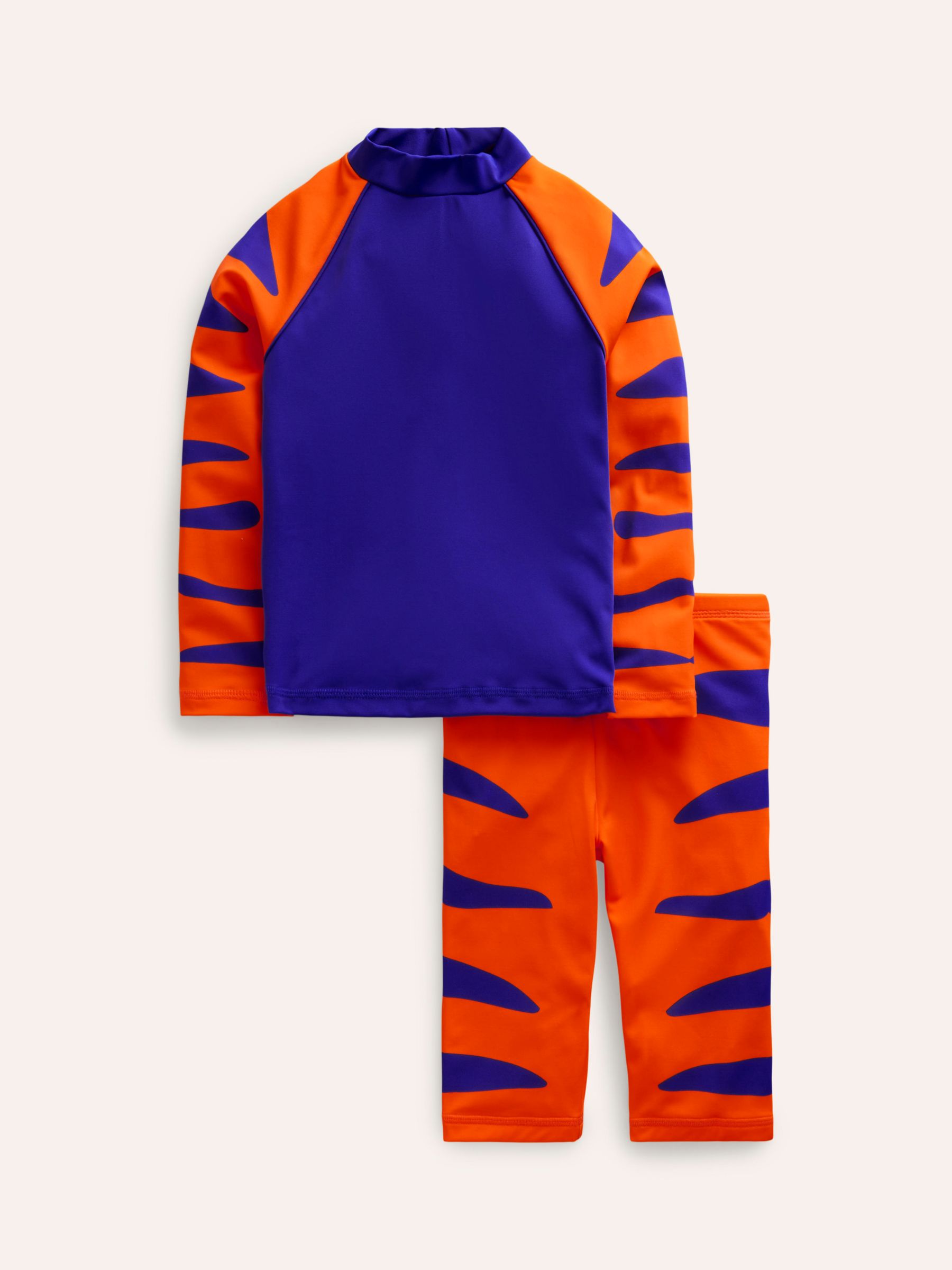 Mini Boden Kids' Sun Safe Tiger Stripe Surf Set, Blue/Mandarin Orange, 12-18 months