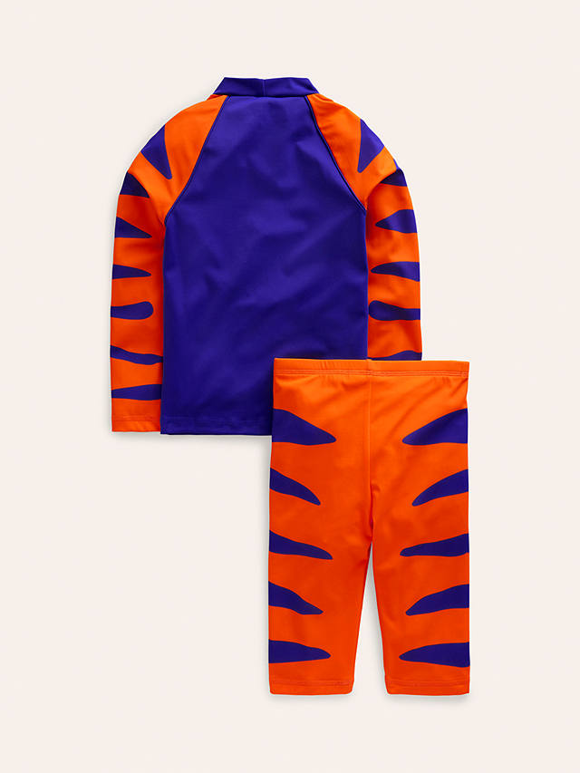 Mini Boden Kids' Sun Safe Tiger Stripe Surf Set, Blue/Mandarin Orange