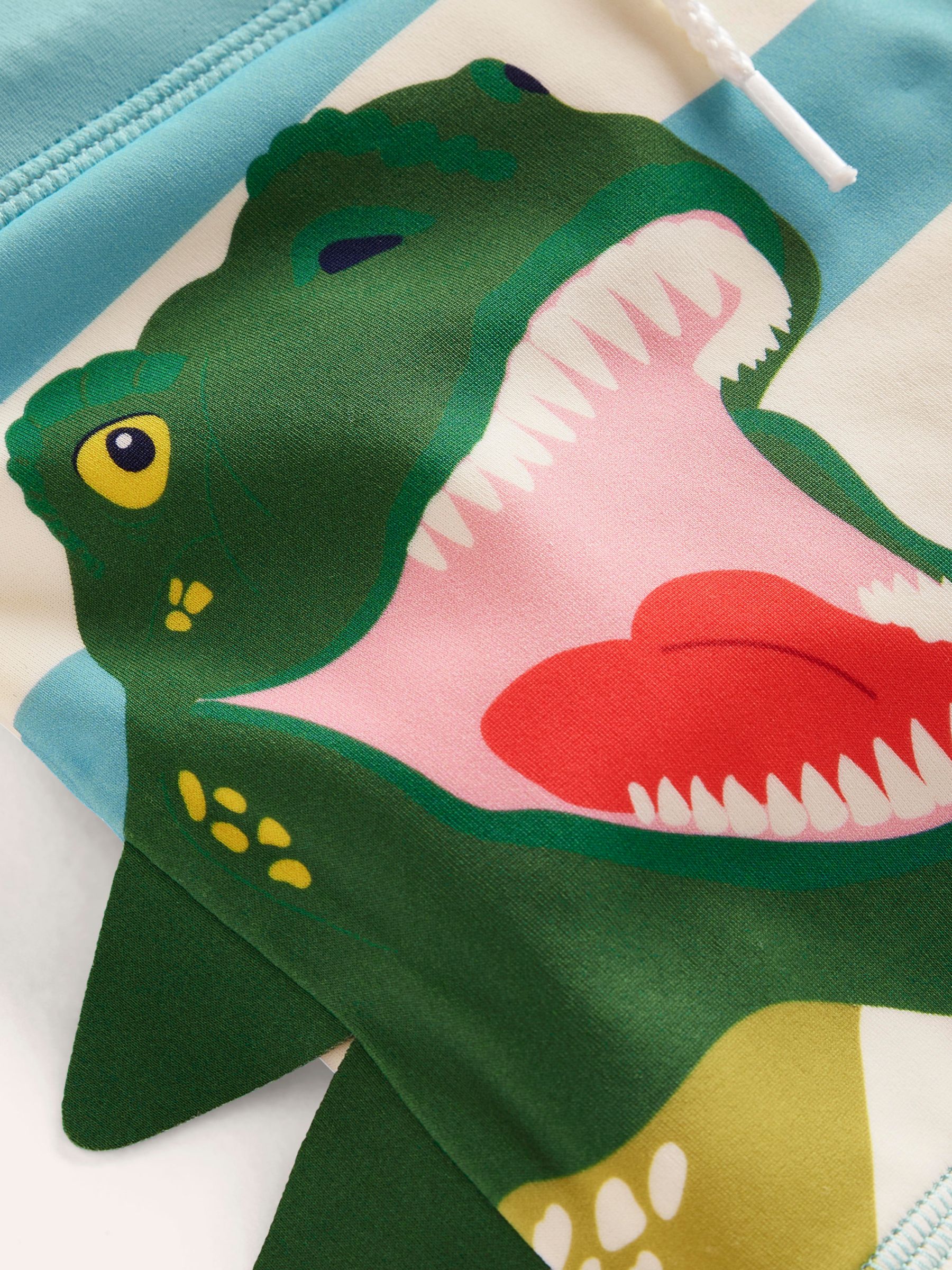 Buy Mini Boden Kids' Dino Stripe Swim Trunks, Aqua/Ivory Online at johnlewis.com