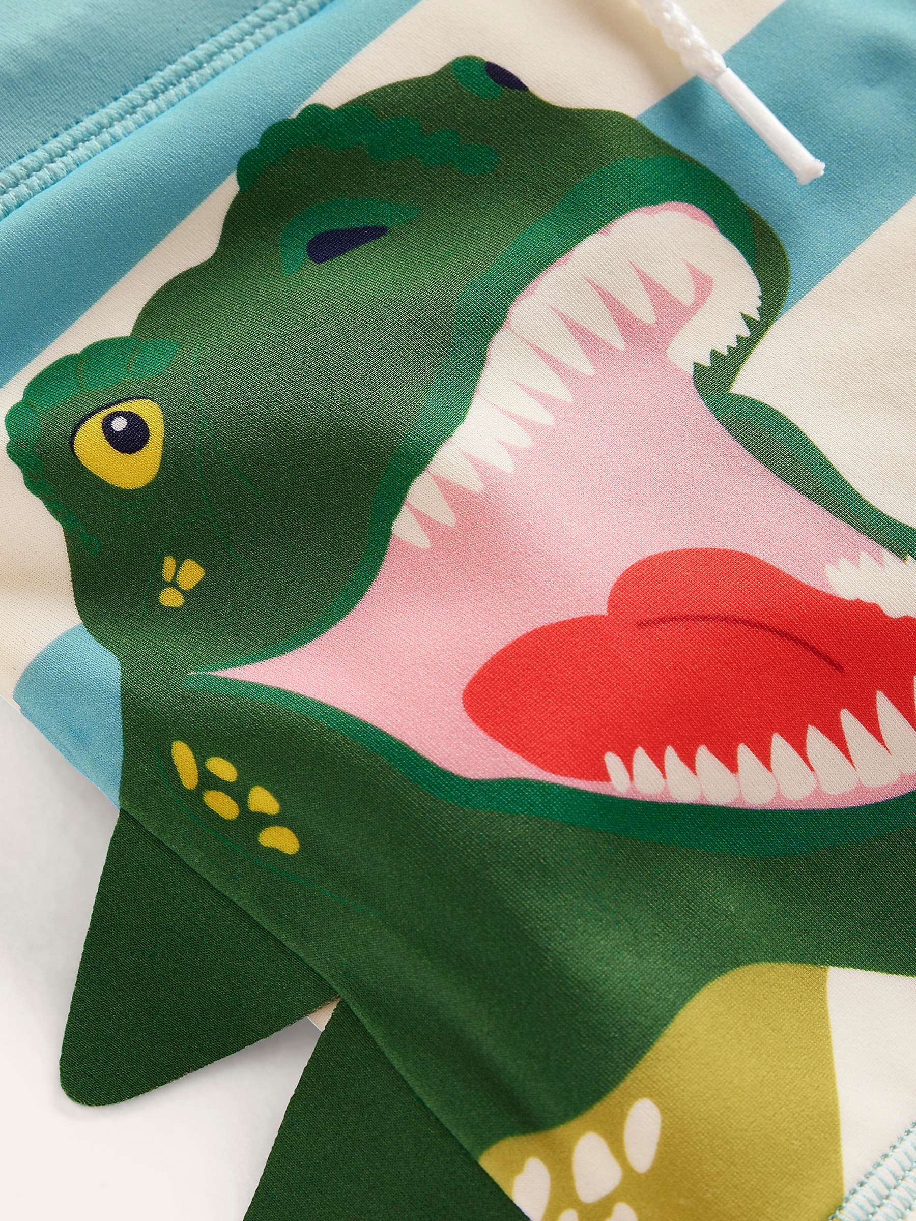 Buy Mini Boden Kids' Dino Stripe Swim Trunks, Aqua/Ivory Online at johnlewis.com