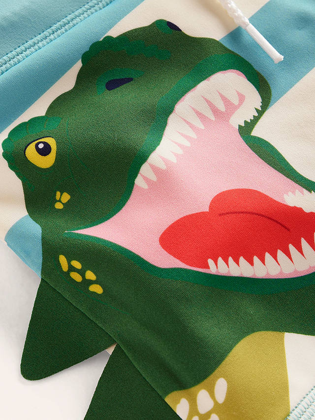 Mini Boden Kids' Dino Stripe Swim Trunks, Aqua/Ivory