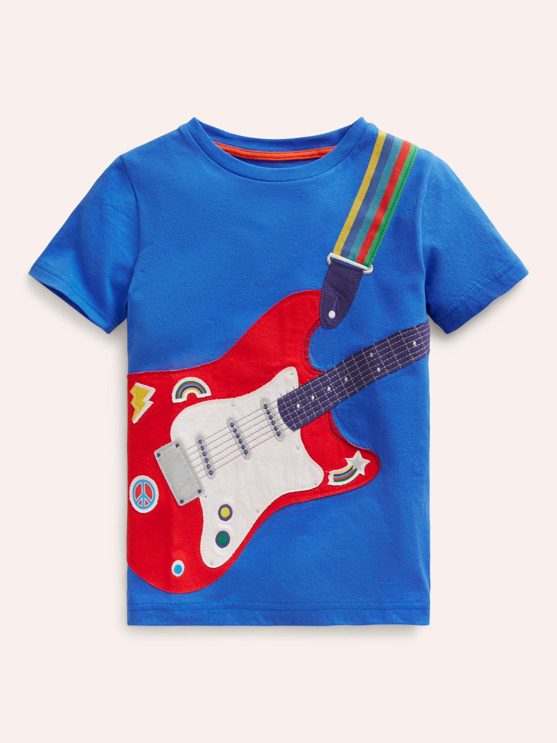 Mini Boden Kids' Guitar Applique T-Shirt, Duck Egg Blue, 2-3 years