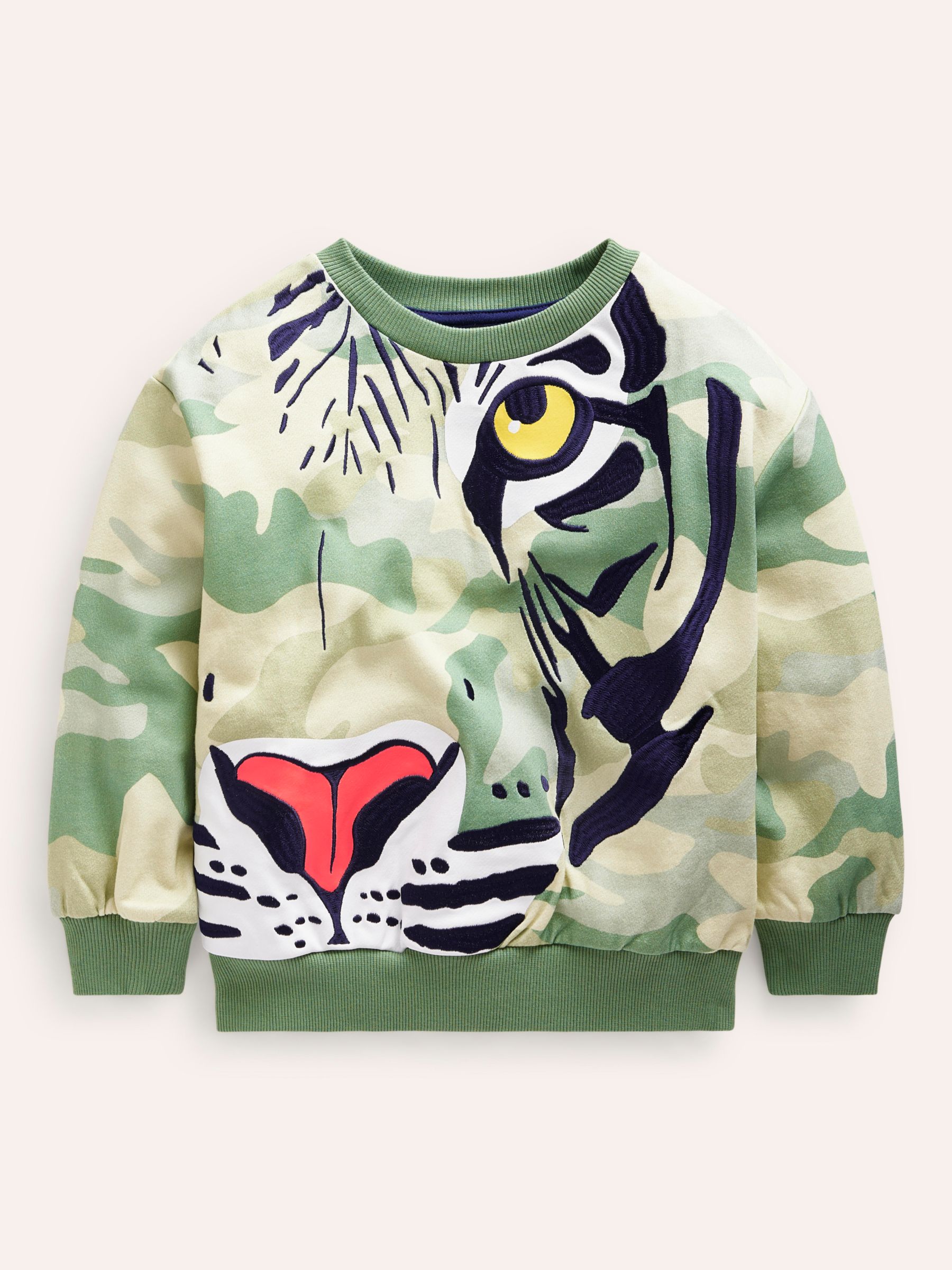 Mini Boden Kids' Camo Tiger Sweatshirt, Tonal Green, 2-3 years
