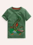 Mini Boden Kids' Chainstitch Crocodile T-Shirt, Green/Multi