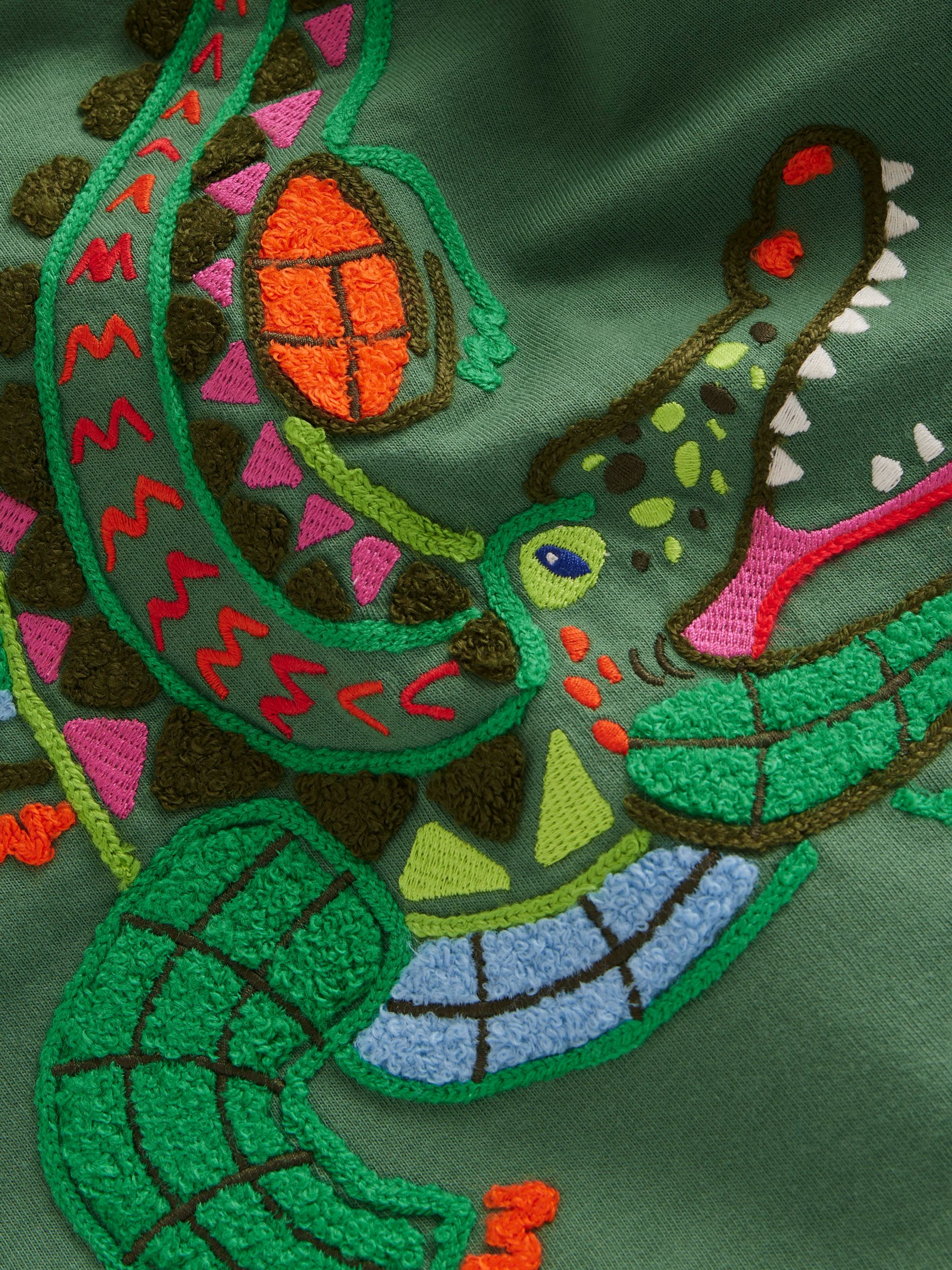 Mini Boden Kids' Chainstitch Crocodile T-Shirt, Green/Multi, 2-3 years